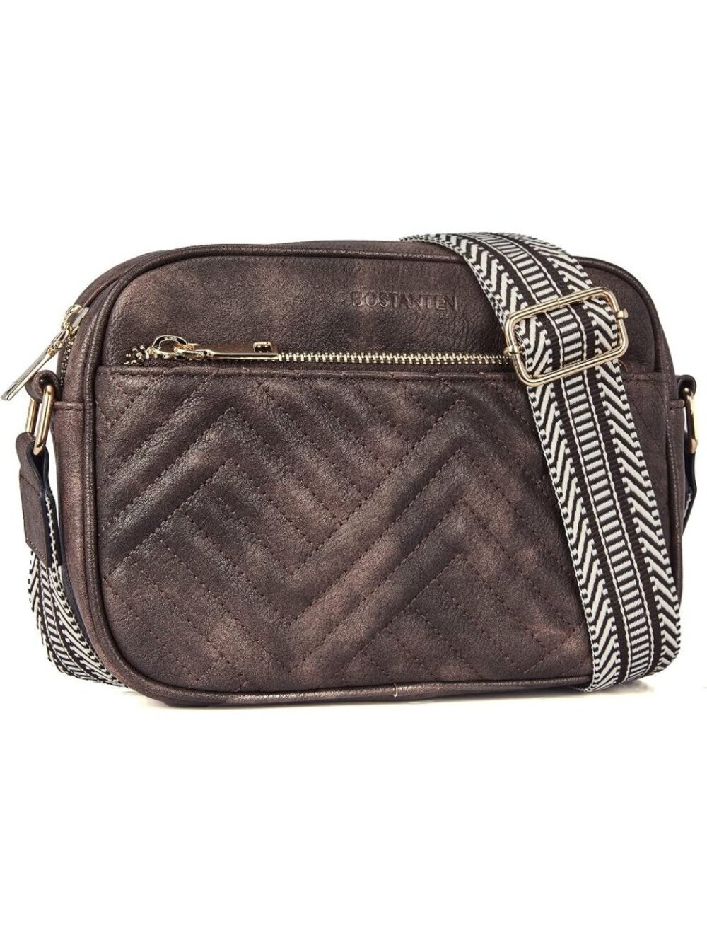 Women's Coffee Leather Crossbody Purses Shoulder Handbags with Wide Strap